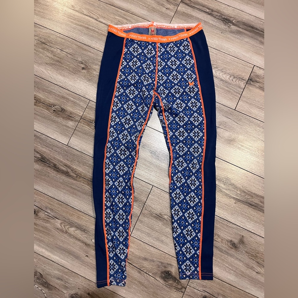 Kari Traa Navy and Orange Patterned wool long underwear/ leggings